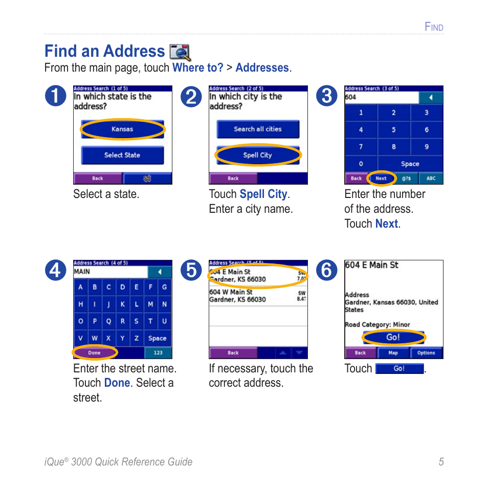 Find, Find an address | Garmin iQue 3000 User Manual | Page 9 / 36