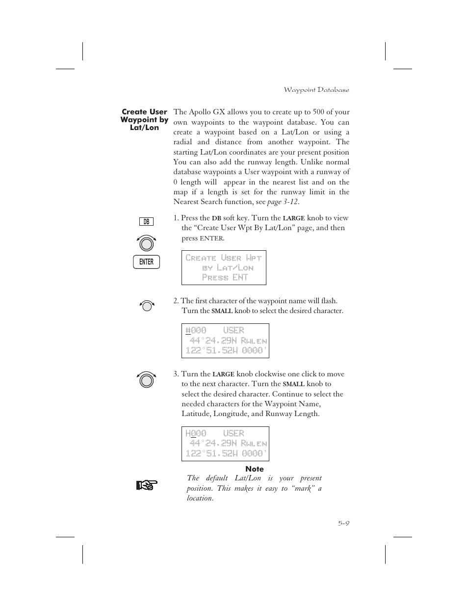 Create user waypoint by lat/ lon 5-9, Create 5-9 - 5-10, Create user waypoint by lat/lon -9 | Garmin APOLLO GX65 User Manual | Page 119 / 336