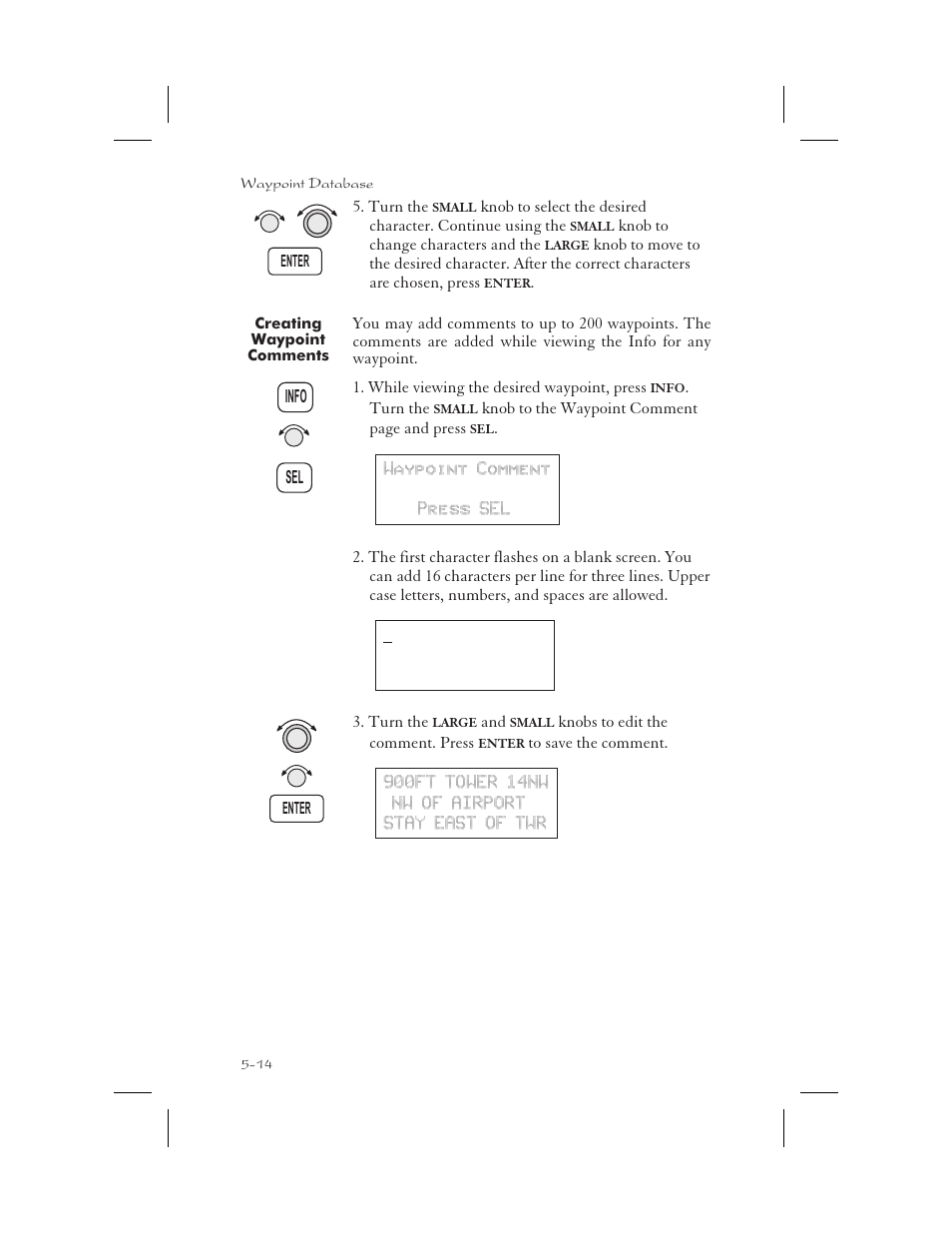 Creating waypoint comments 5-14, Comments 5-14 - 5-15, Creating waypoint comments -14 | Garmin APOLLO GX65 User Manual | Page 124 / 336