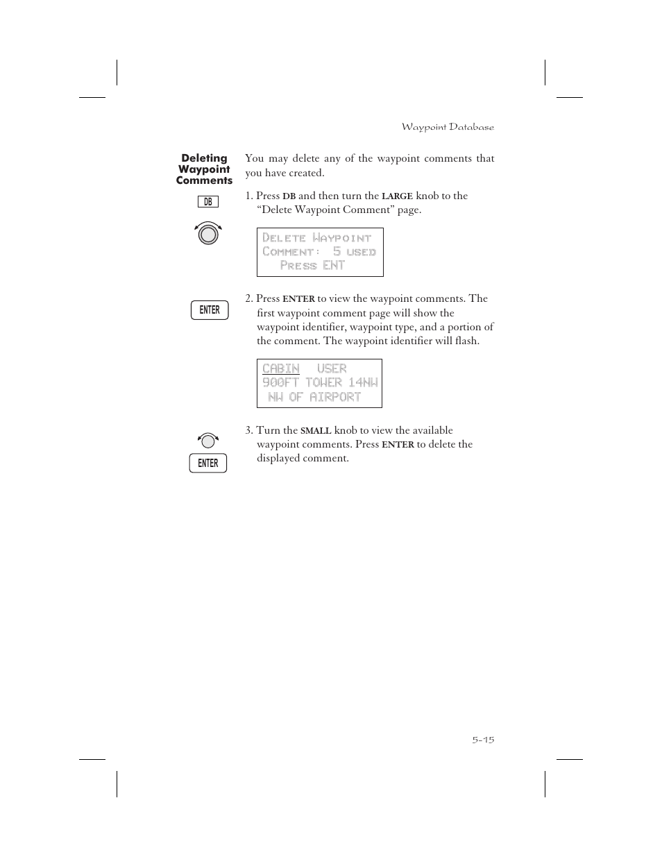 Deleting waypoint comments 5-15, Deleting waypoint comments -15 | Garmin APOLLO GX65 User Manual | Page 125 / 336