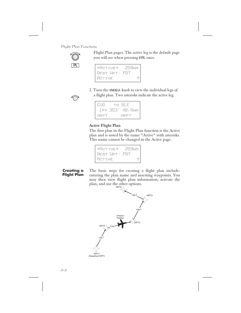 Creating a flight plan 6-2, Active 6-2, Creating a flight plan -2 | Garmin APOLLO GX65 User Manual | Page 128 / 336