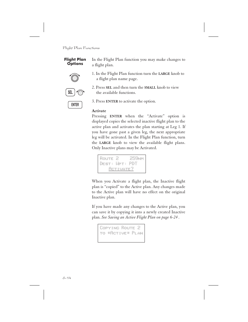 Flight plan options 6-14, Activate 6-14, Activate flight plan 6-14 | Options 6-14, Flight plan options -14, Activate -14 | Garmin APOLLO GX65 User Manual | Page 140 / 336