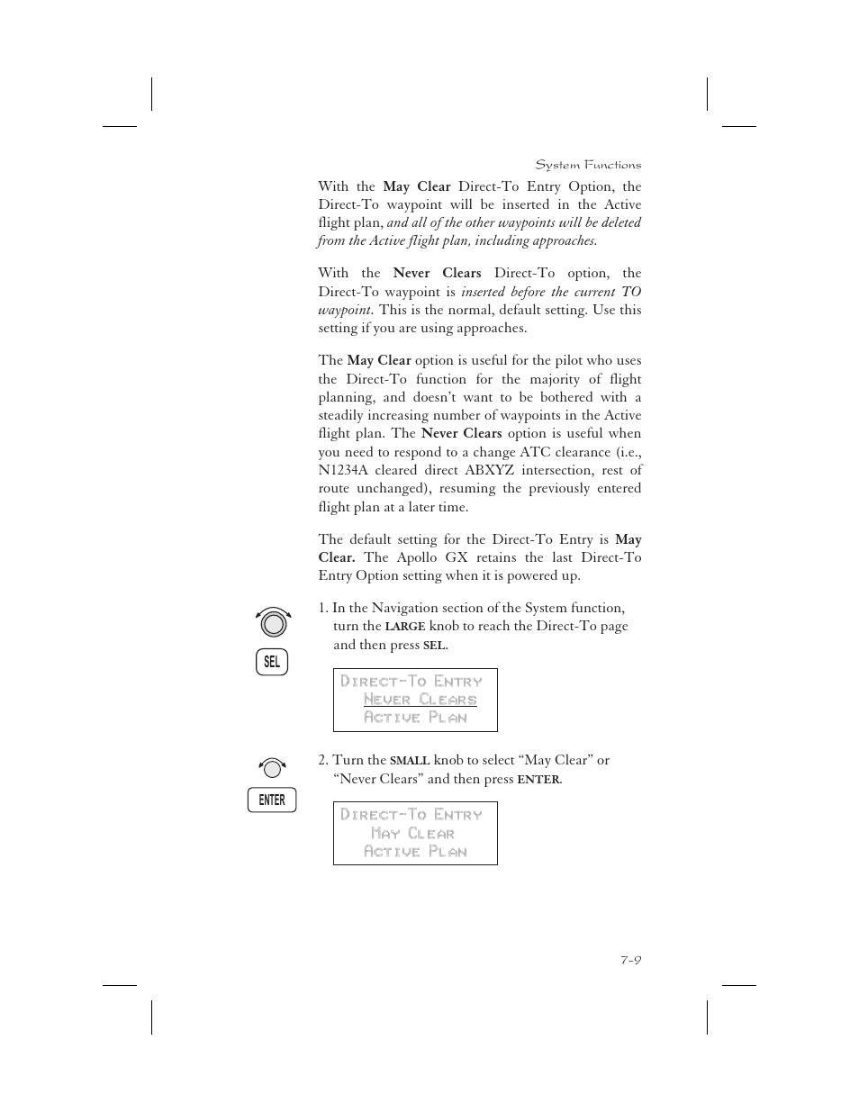 Never clears 7-9, May clear 7-9, Never clear 7-9 | Garmin APOLLO GX65 User Manual | Page 161 / 336