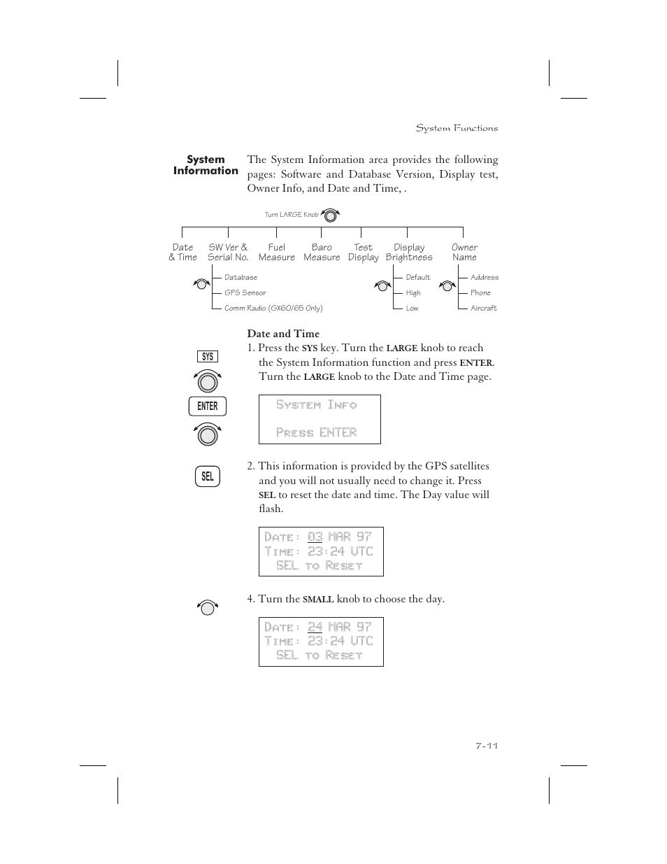 System information 7-11, Date and time 7-11, System info 7-11 | System information -11, Date and time -11 | Garmin APOLLO GX65 User Manual | Page 163 / 336