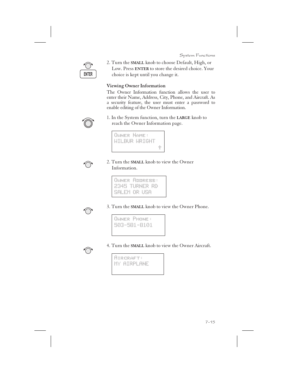 Viewing owner information 7-15, Owner information 7-15, Viewing owner information -15 | Garmin APOLLO GX65 User Manual | Page 167 / 336