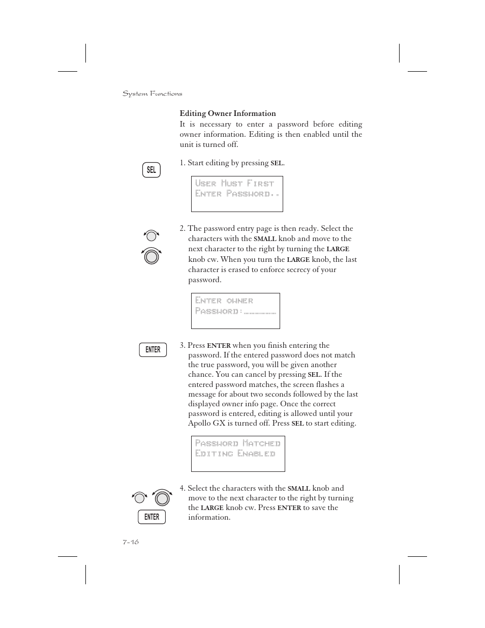 Editing owner information 7-16, Edit owner information 7-16, Password 7-16 | Editing owner information -16 | Garmin APOLLO GX65 User Manual | Page 168 / 336