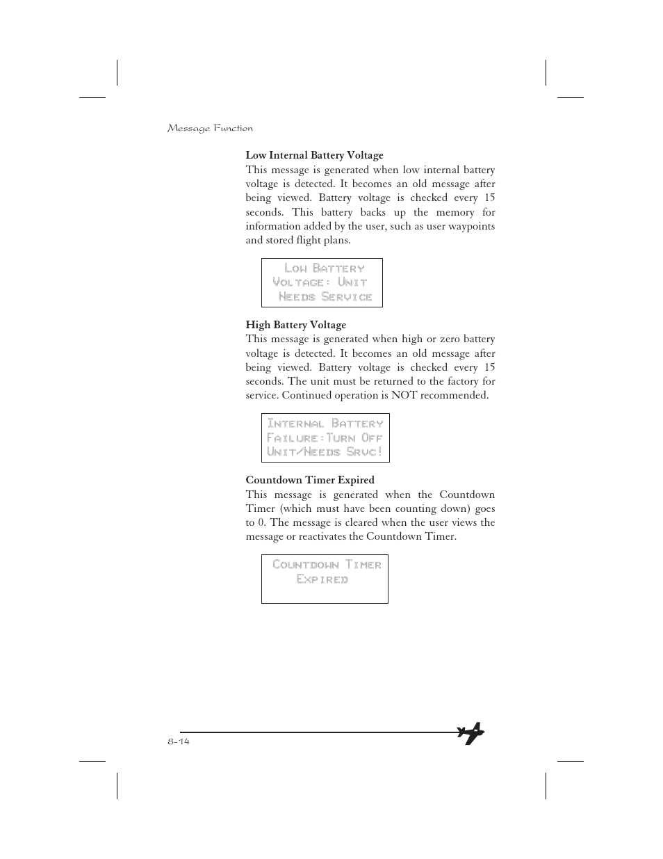 Battery voltage 8-14 | Garmin APOLLO GX65 User Manual | Page 190 / 336