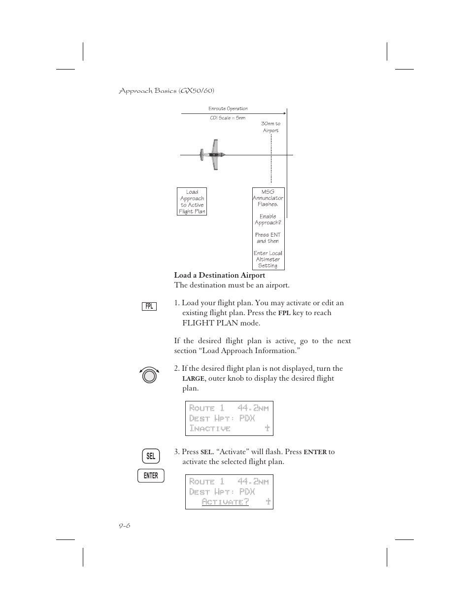 Load a destination airport 9-6, Load destination 9-6, Load a destination airport -6 | Garmin APOLLO GX65 User Manual | Page 196 / 336