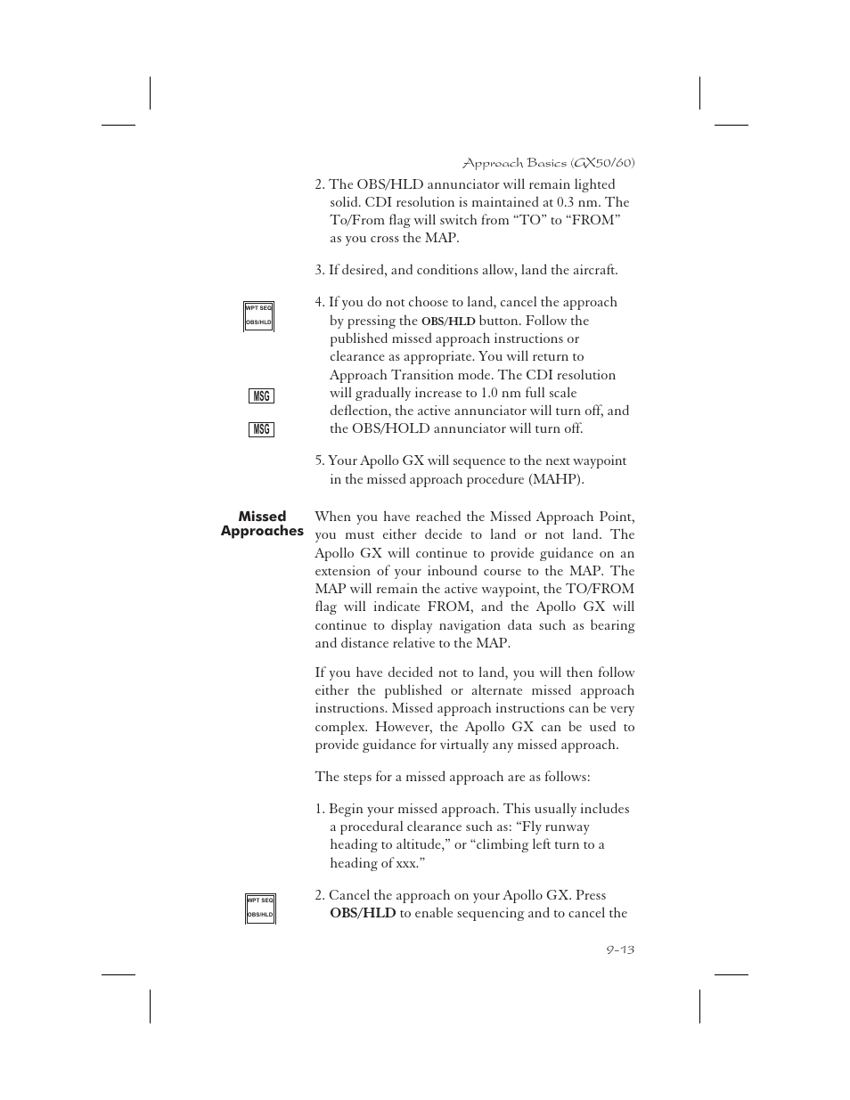 Missed approaches 9-13, Missed approach 9-13, Missed approaches -13 | Garmin APOLLO GX65 User Manual | Page 203 / 336