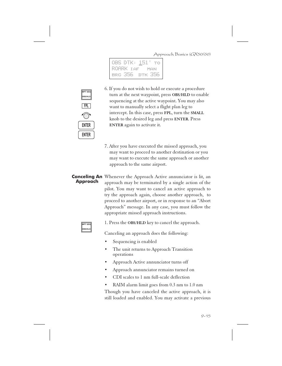 Canceling an approach 9-15, Cancel 9-15, Cancel approach 9-15 | Canceling an approach -15 | Garmin APOLLO GX65 User Manual | Page 205 / 336