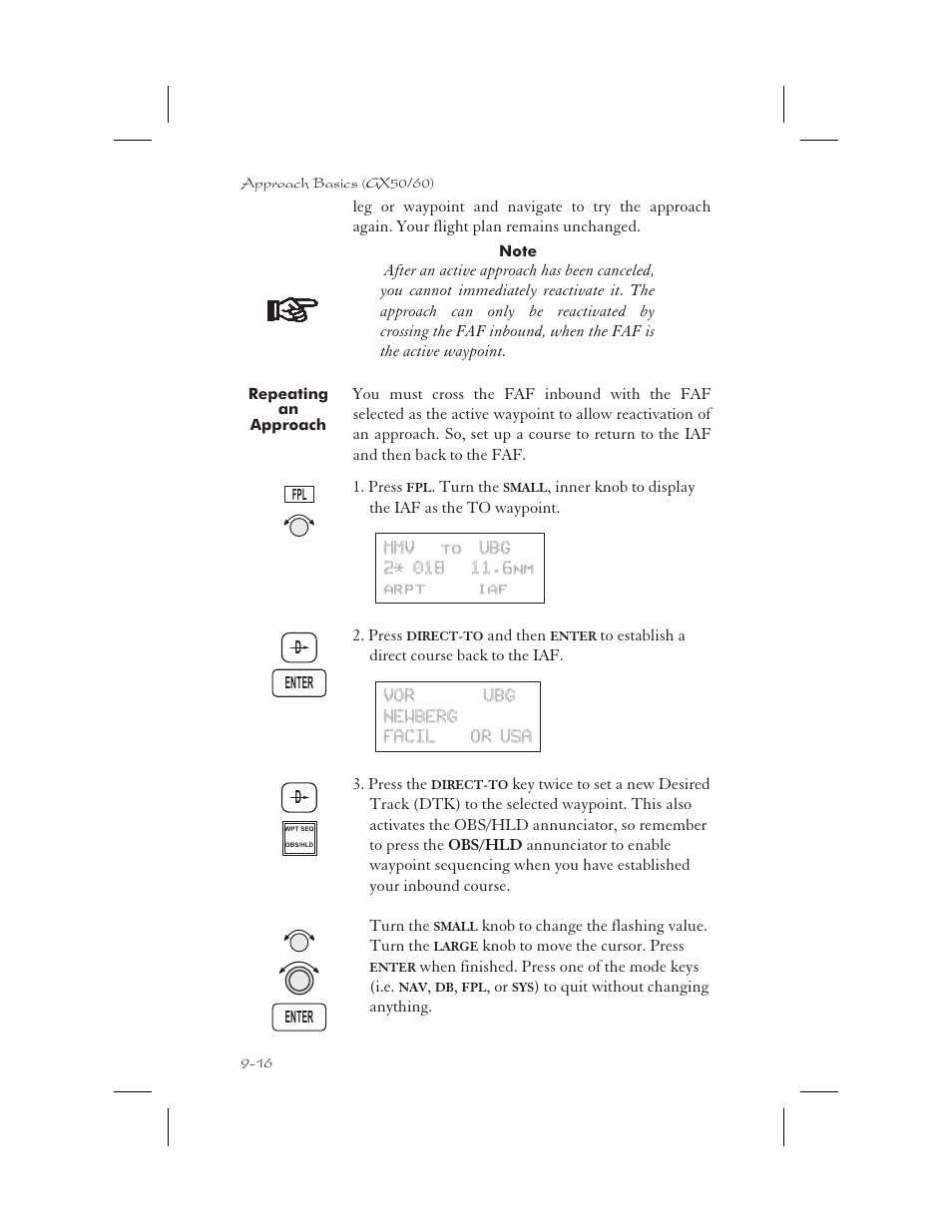 Repeating an approach 9-16, Repeat 9-16, Repeat approach 9-16 | Repeating an approach -16 | Garmin APOLLO GX65 User Manual | Page 206 / 336