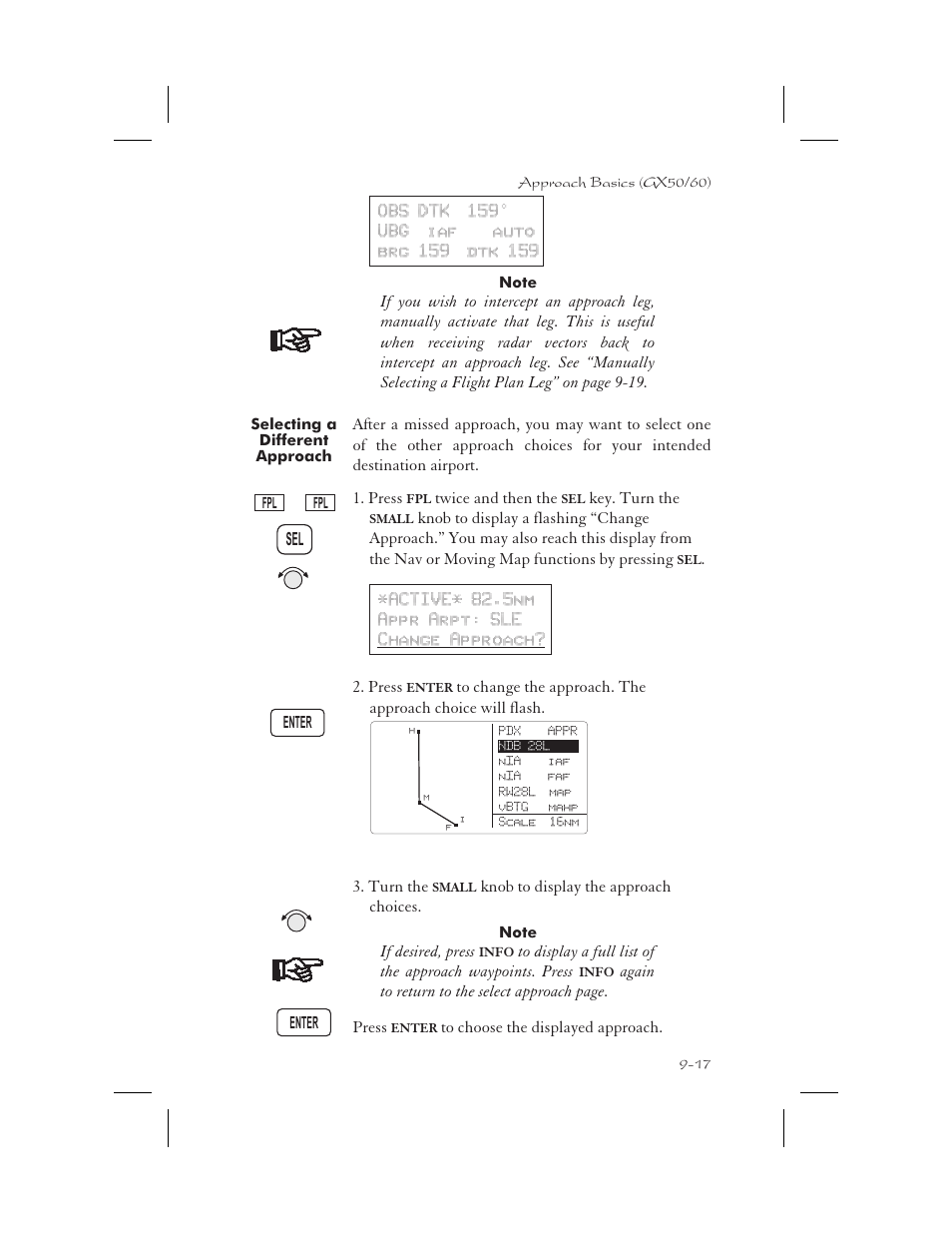 Selecting a different approach 9-17, Select different 9-17, Select different approach 9-17 | Selecting a different approach -17 | Garmin APOLLO GX65 User Manual | Page 207 / 336