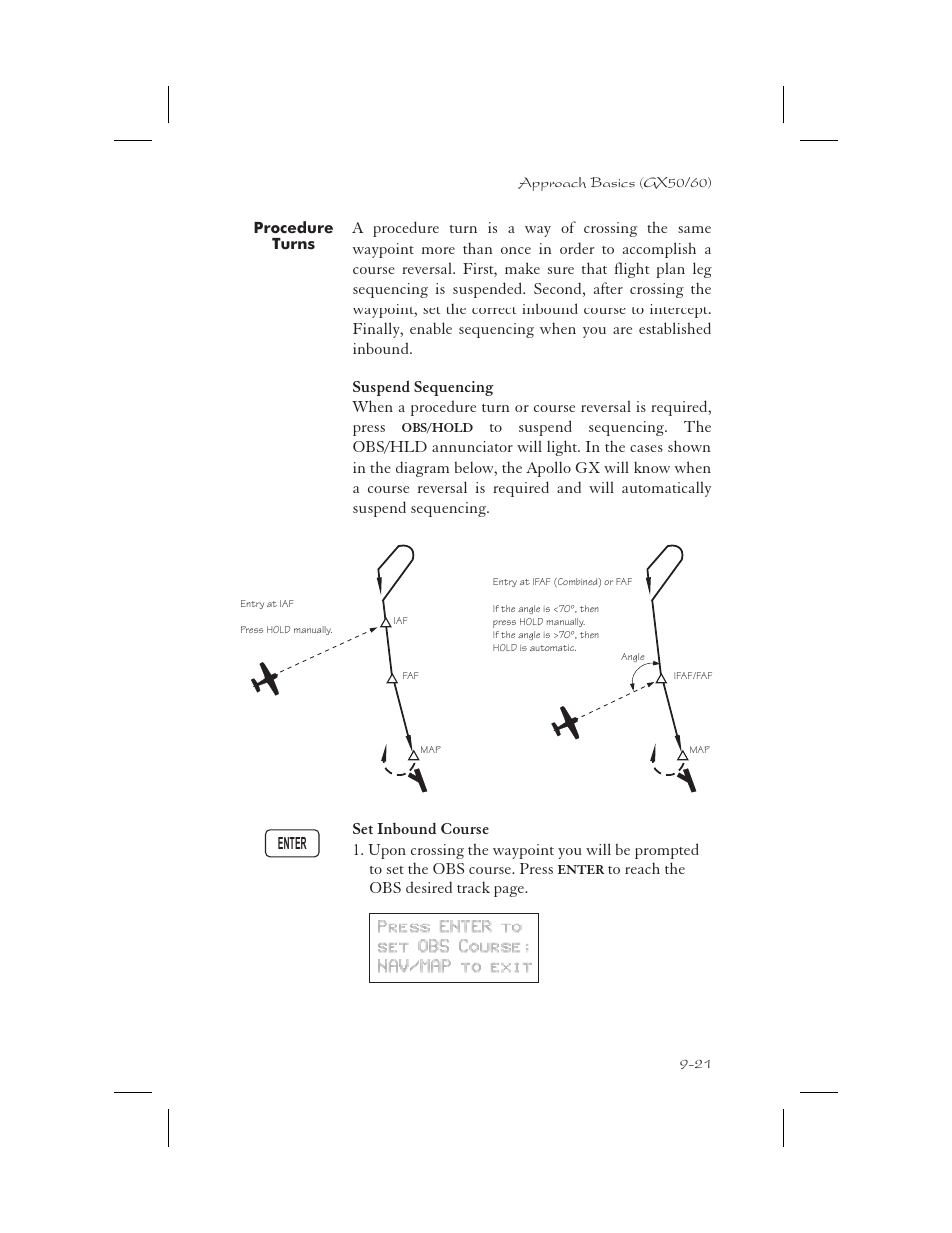 Procedure turns 9-21, Procedure turns 9-21 - 9-22, 9-66, 9-68, Procedure turns -21 | Garmin APOLLO GX65 User Manual | Page 211 / 336