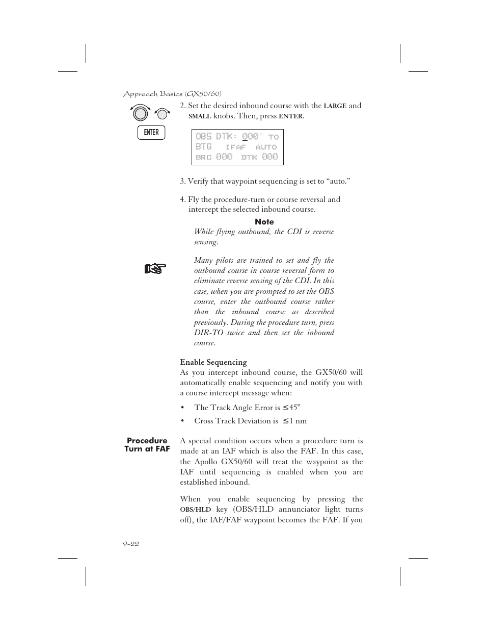 Procedure turn at faf 9-22, Cdi reverse sensing 9-22, Procedure turn at faf -22 | Garmin APOLLO GX65 User Manual | Page 212 / 336