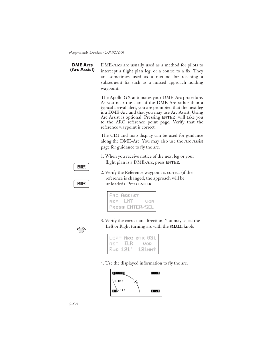 Dme arcs (arc assist) 9-26, Altitude assist 9-26, Dme arcs (arc assist) -26 | Garmin APOLLO GX65 User Manual | Page 216 / 336