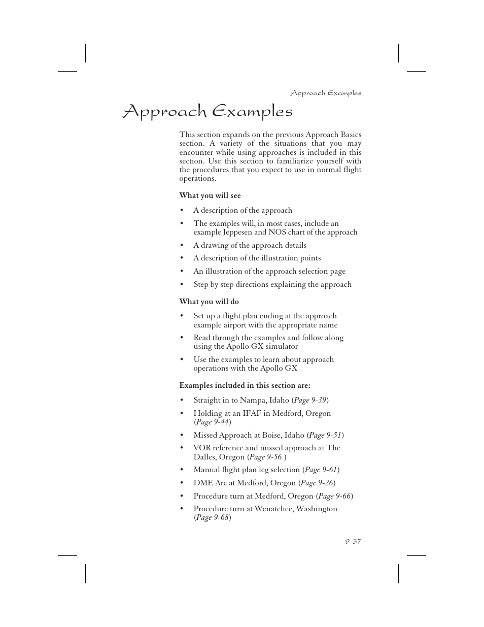 Approach examples 9-37, Examples 9-37 - 9-76, Approach 9-37 - 9-76 | Approach examples -37, Approach examples | Garmin APOLLO GX65 User Manual | Page 227 / 336