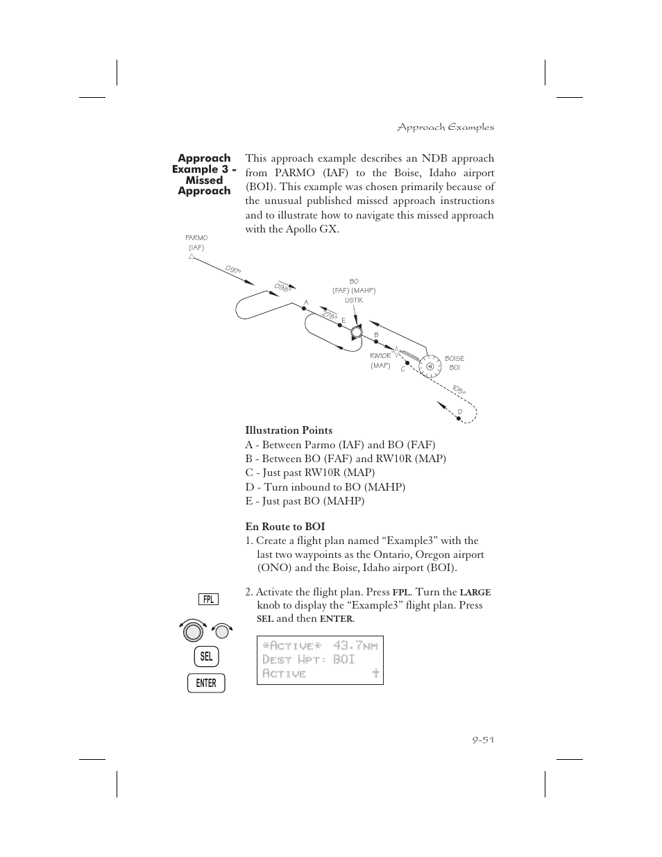 Approach example 3 - missed approach 9-51, Approach example 3 - missed approach -51 | Garmin APOLLO GX65 User Manual | Page 241 / 336