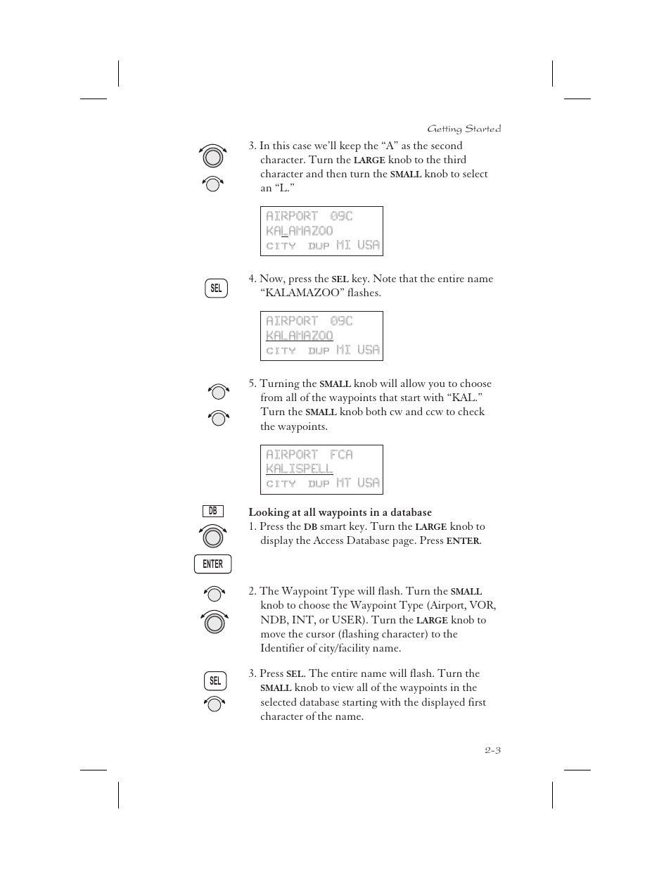 Looking at all waypoints in a database 2-3, Looking at all waypoints in a database -3 | Garmin APOLLO GX65 User Manual | Page 29 / 336