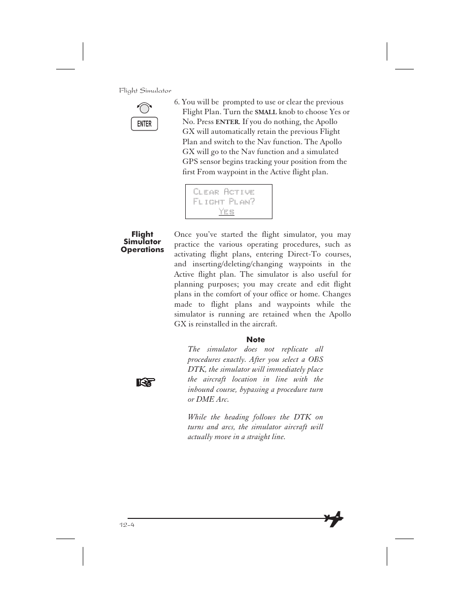 Flight simulator operations 12-4, Operation 12-4, Flight simulator operations -4 | Garmin APOLLO GX65 User Manual | Page 308 / 336