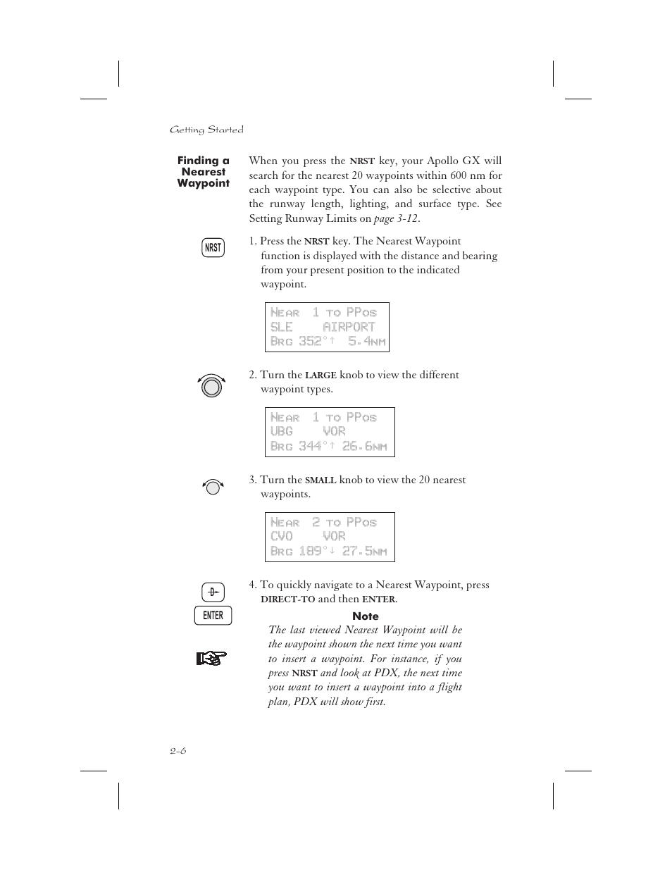 Finding a nearest waypoint 2-6, Nearest waypoint 2-6, 3-12 - 4-13, 5-9, 9-36, 10-6, Finding a nearest waypoint -6 | Garmin APOLLO GX65 User Manual | Page 32 / 336