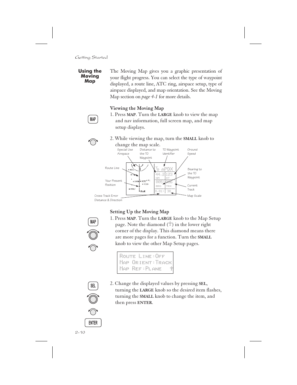 Using the moving map 2-10, Moving map 2-10, Setup 2-10 | Moving map 2-10, 4-1 - 4-32, Using the moving map -10 | Garmin APOLLO GX65 User Manual | Page 36 / 336