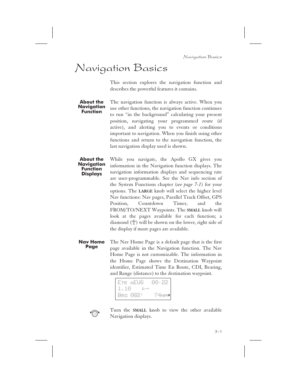 Navigation basics 3-1, About the navigation function 3-1, About the navigation function displays 3-1 | Nav terms 3-1, Diamond 3-1, Navigation 3-1, 7-1, Displays 3-1, Terms 3-1, Navigation basics -1, About the navigation function -1 | Garmin APOLLO GX65 User Manual | Page 39 / 336