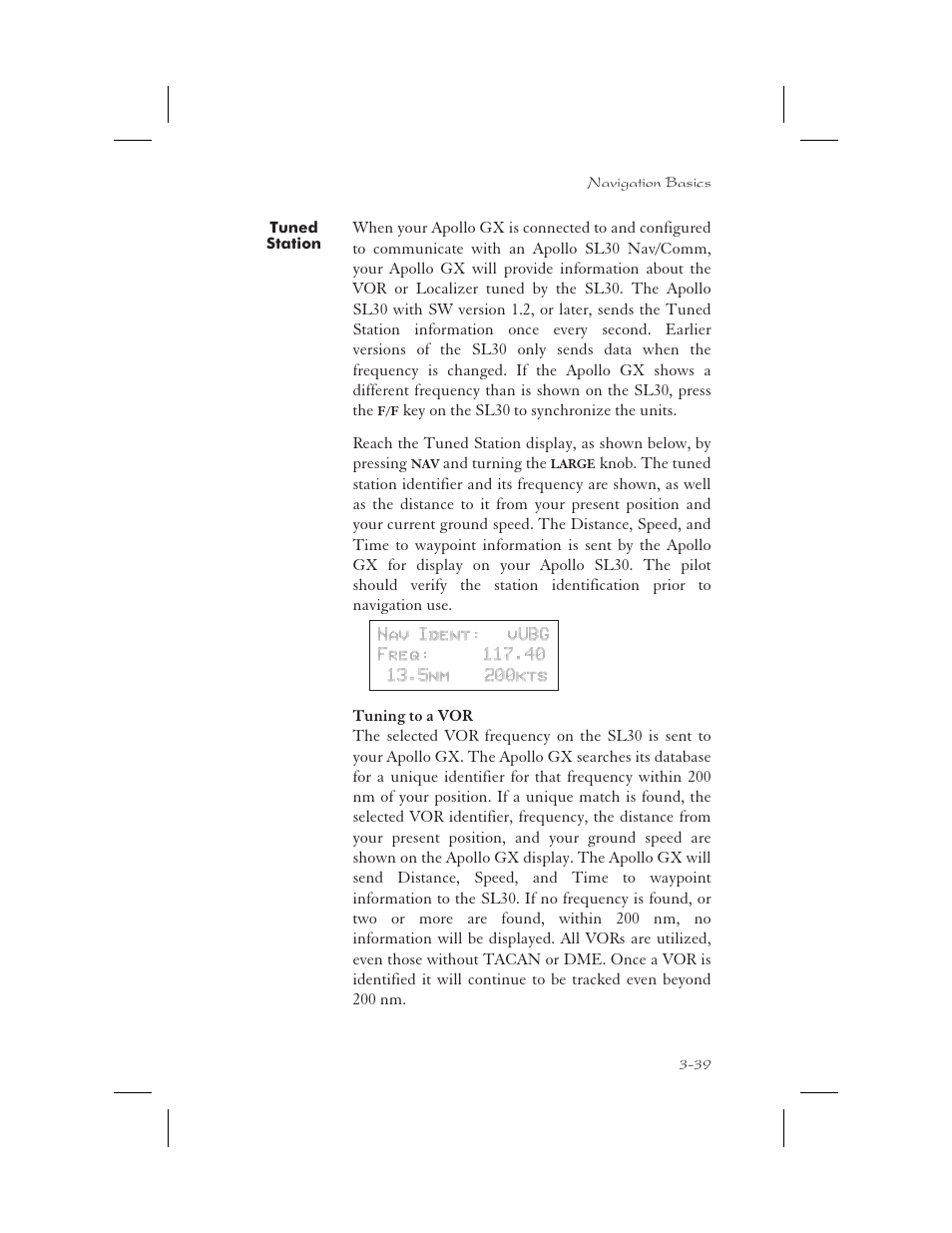 Tuned station 3-39, Tuning to a vor 3-39, Localizer 3-39 - 3-40 | Vor info 3-39, 5-2, Tuned station -39, Tuning to a vor -39 | Garmin APOLLO GX65 User Manual | Page 77 / 336