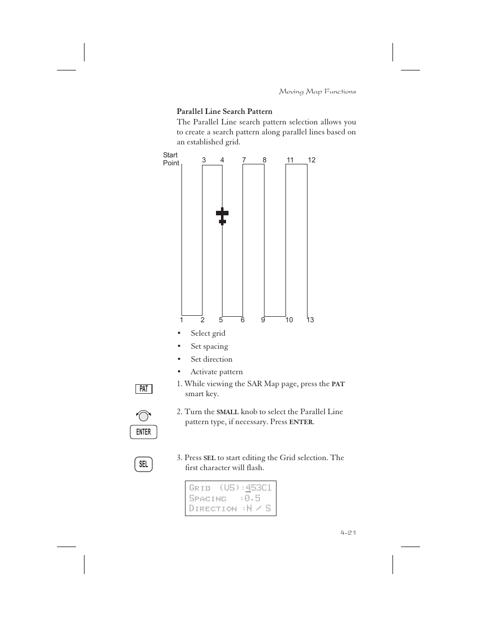 Parallel line search pattern 4-21, Parallel line pattern 4-21, Parallel line search pattern -21 | Garmin APOLLO GX65 User Manual | Page 99 / 336