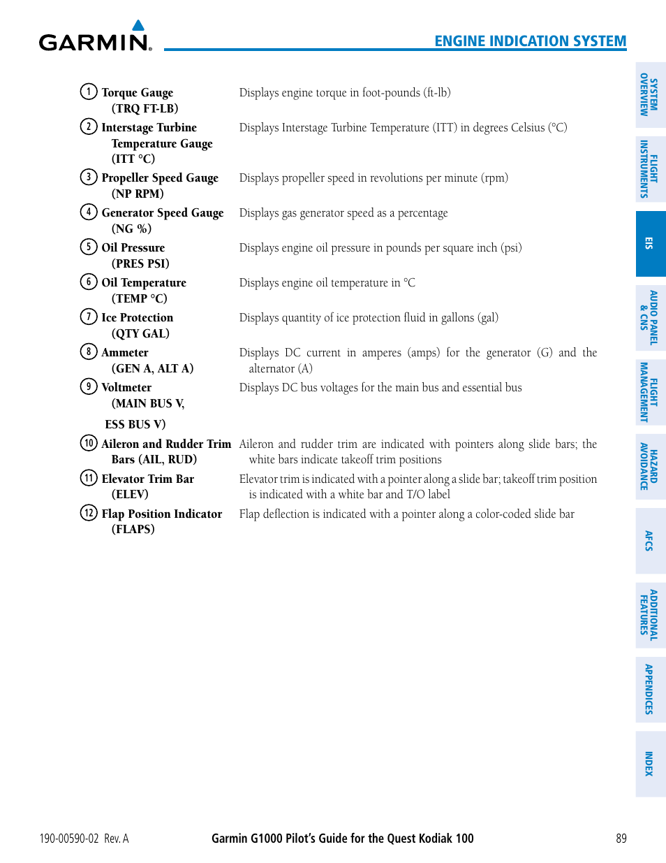 Engine indication system | Garmin G1000 Quest Kodiak User Manual | Page 101 / 500