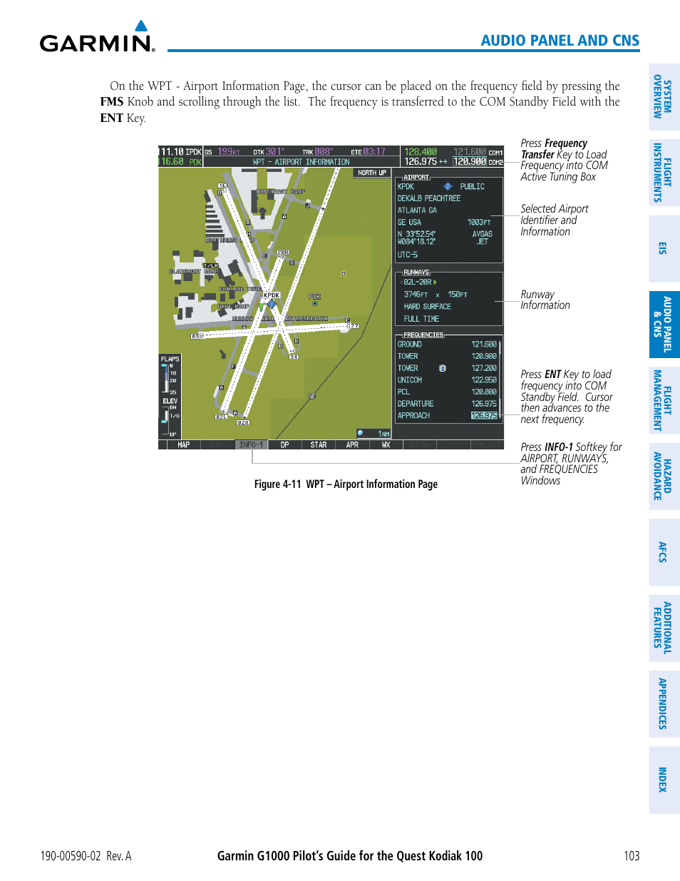 Audio panel and cns | Garmin G1000 Quest Kodiak User Manual | Page 115 / 500