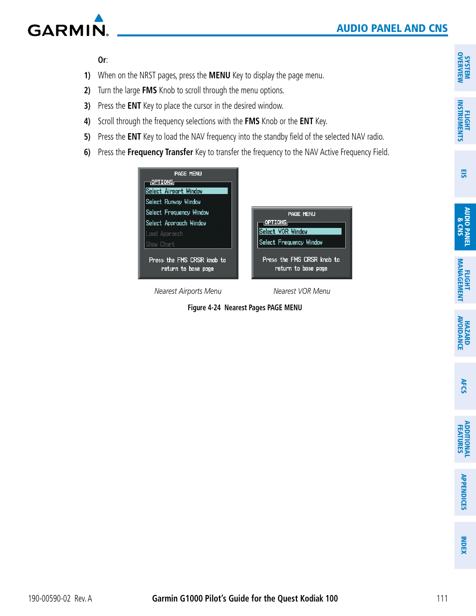 Audio panel and cns | Garmin G1000 Quest Kodiak User Manual | Page 123 / 500