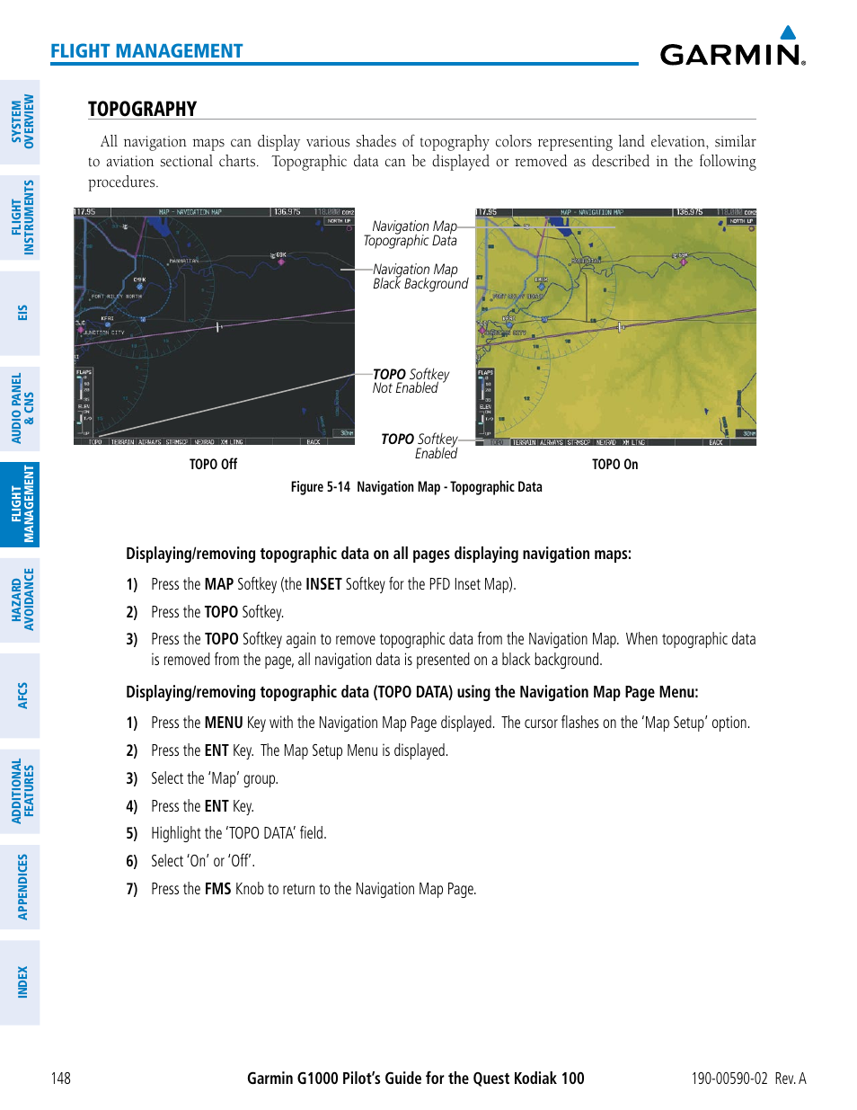 Topography, Flight management | Garmin G1000 Quest Kodiak User Manual | Page 160 / 500
