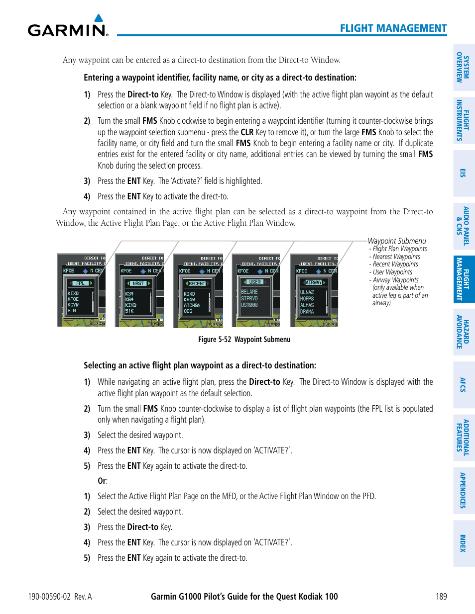 Flight management | Garmin G1000 Quest Kodiak User Manual | Page 201 / 500