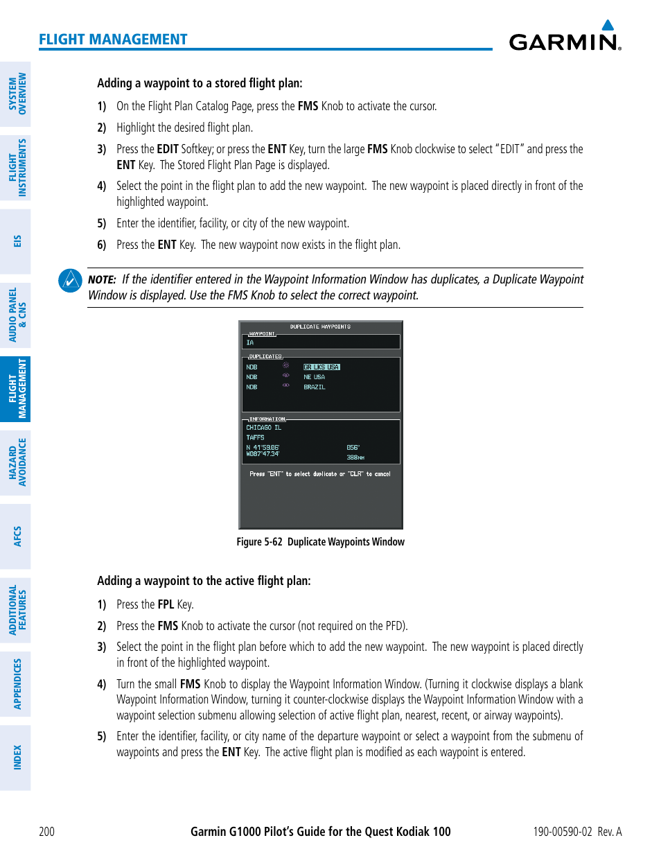 Flight management | Garmin G1000 Quest Kodiak User Manual | Page 212 / 500