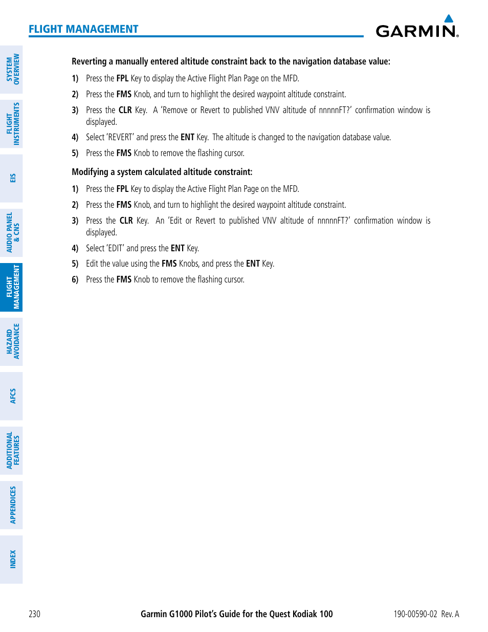 Flight management | Garmin G1000 Quest Kodiak User Manual | Page 242 / 500