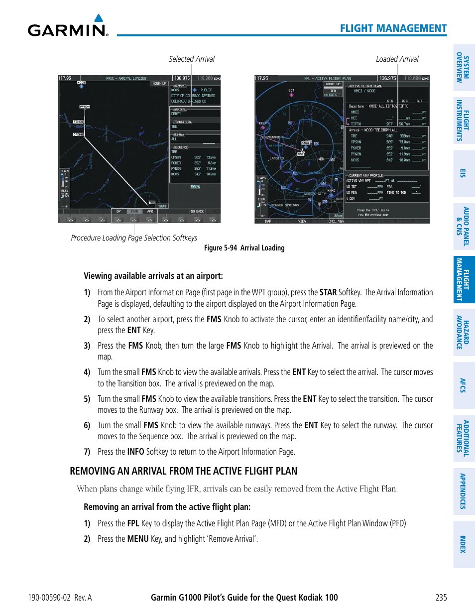 Flight management, Removing an arrival from the active flight plan | Garmin G1000 Quest Kodiak User Manual | Page 247 / 500