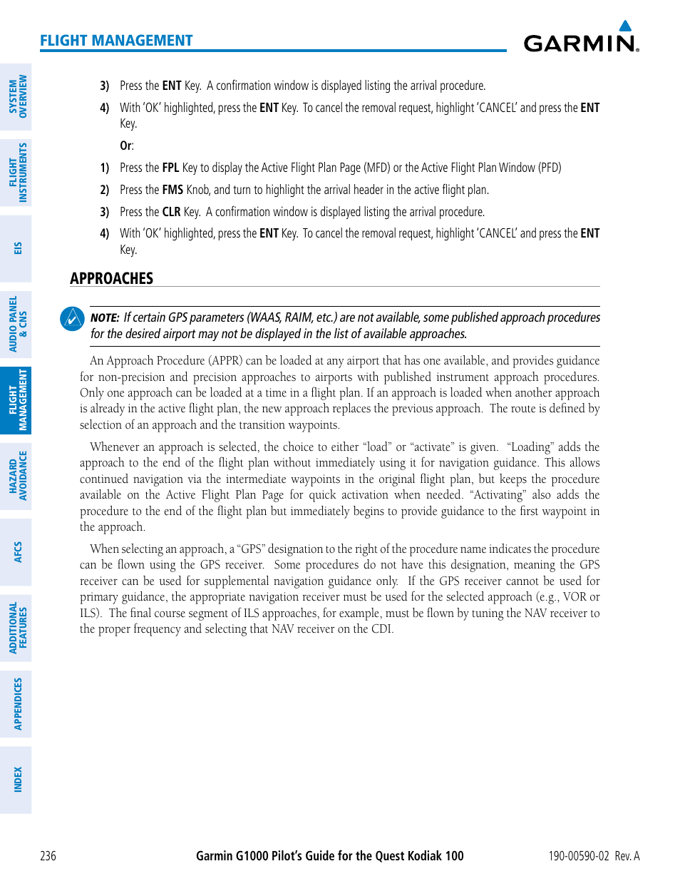 Approaches, Flight management | Garmin G1000 Quest Kodiak User Manual | Page 248 / 500