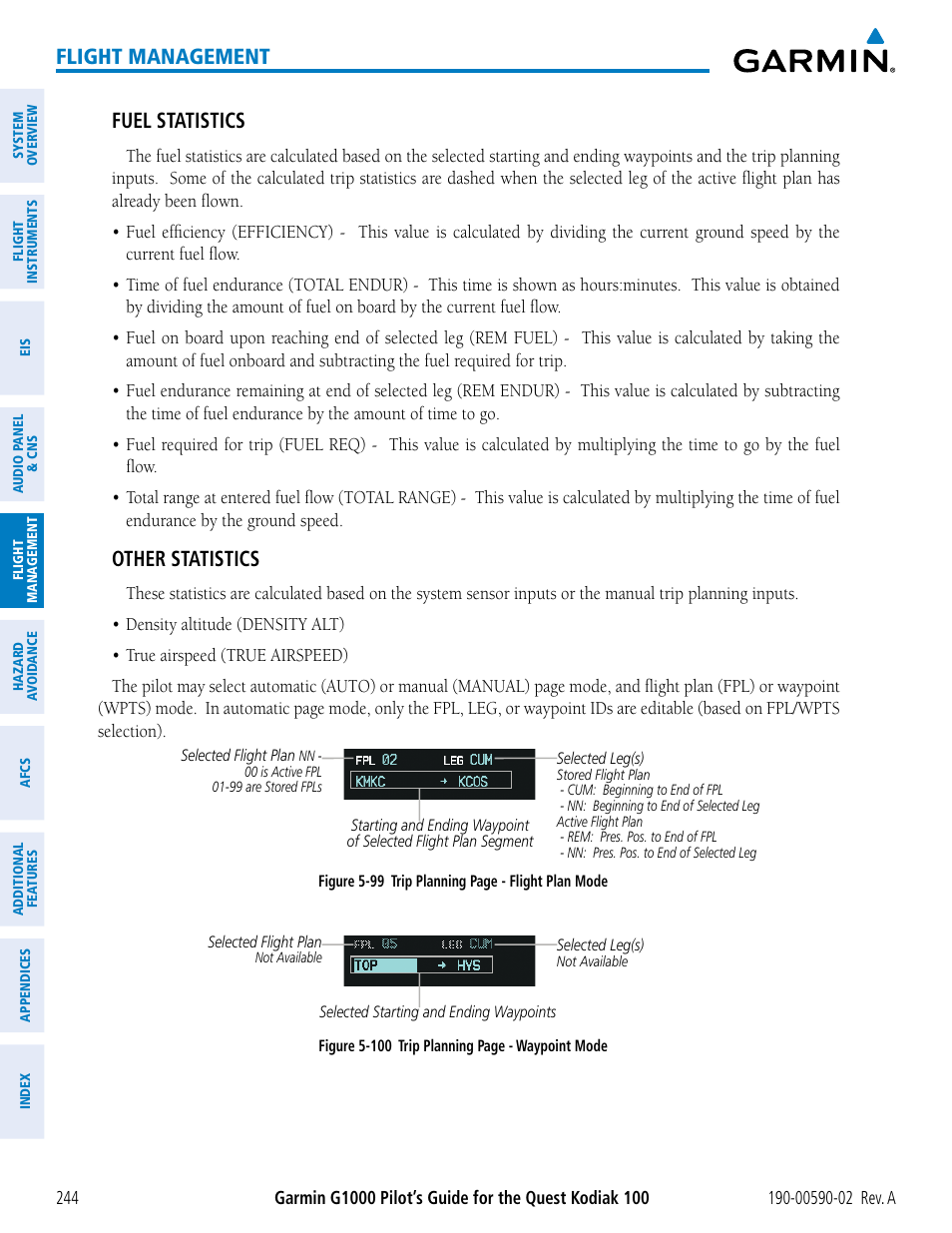 Flight management, Fuel statistics, Other statistics | Garmin G1000 Quest Kodiak User Manual | Page 256 / 500