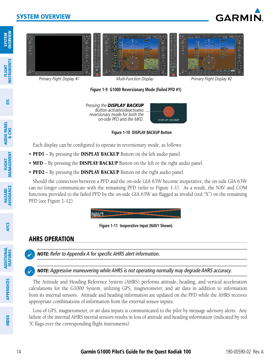 Ahrs operation, System overview | Garmin G1000 Quest Kodiak User Manual | Page 26 / 500