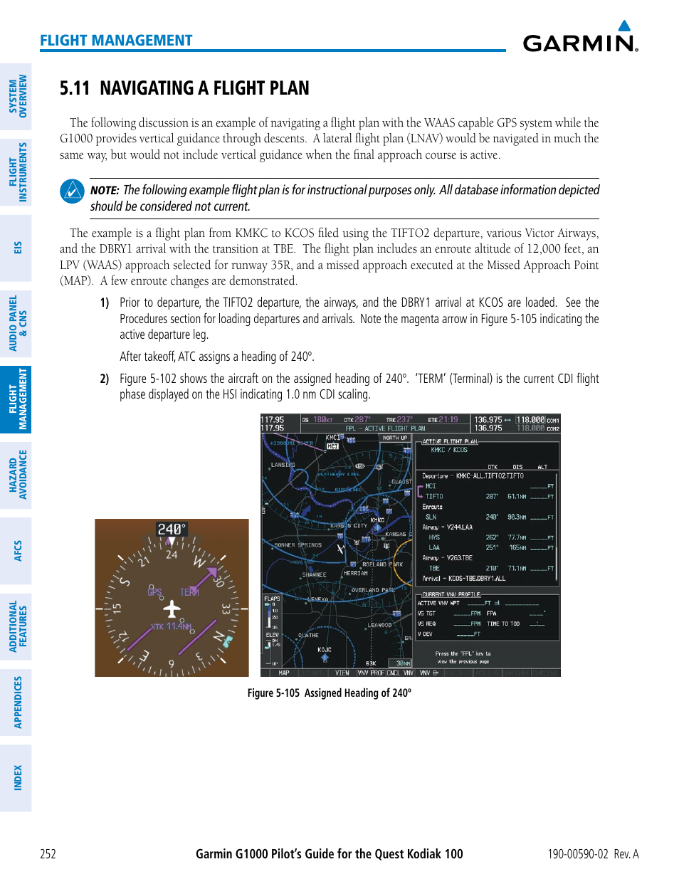 11 navigating a flight plan, Flight management | Garmin G1000 Quest Kodiak User Manual | Page 264 / 500