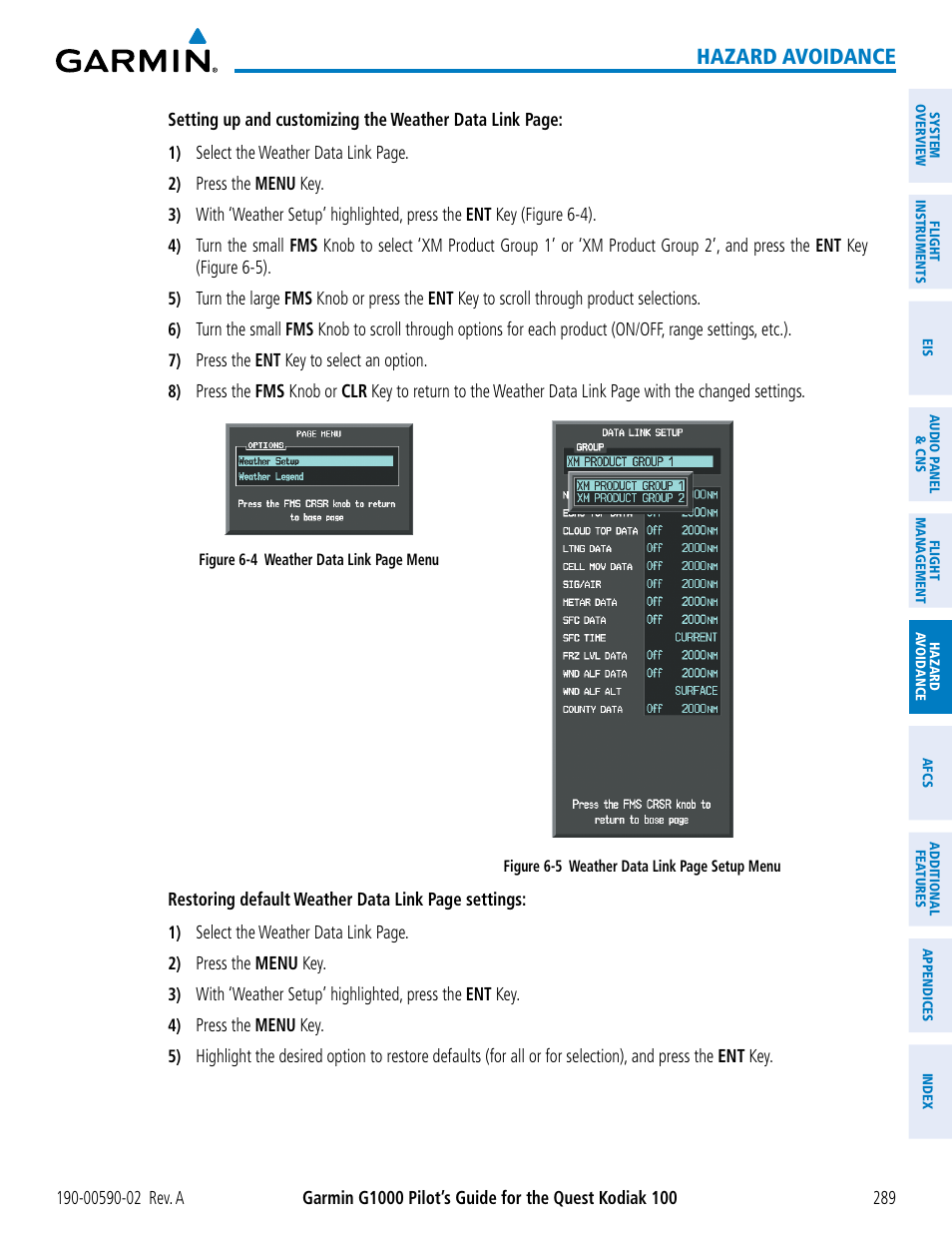 Hazard avoidance | Garmin G1000 Quest Kodiak User Manual | Page 301 / 500