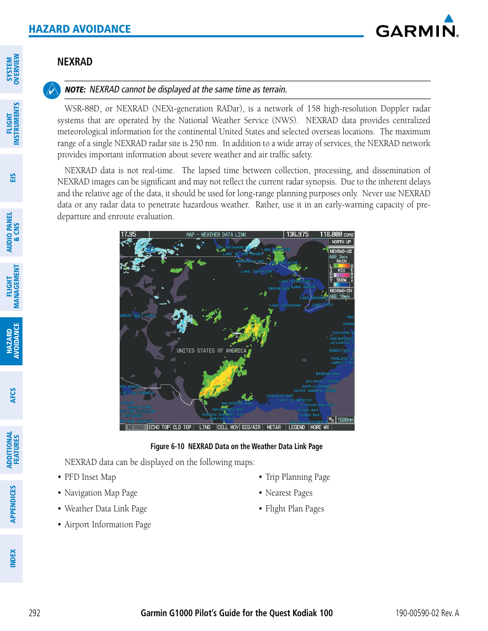 Hazard avoidance nexrad | Garmin G1000 Quest Kodiak User Manual | Page 304 / 500