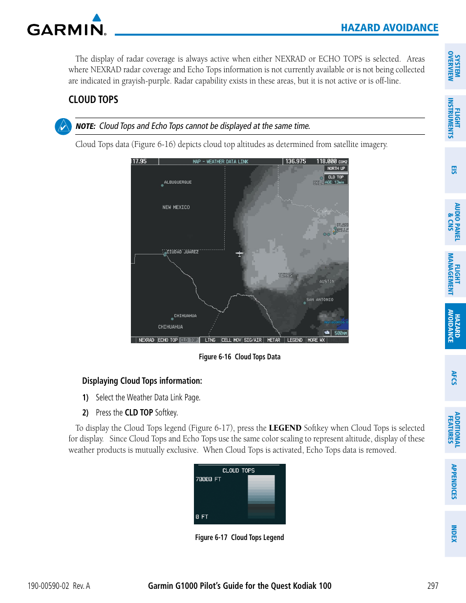 Hazard avoidance, Cloud tops | Garmin G1000 Quest Kodiak User Manual | Page 309 / 500