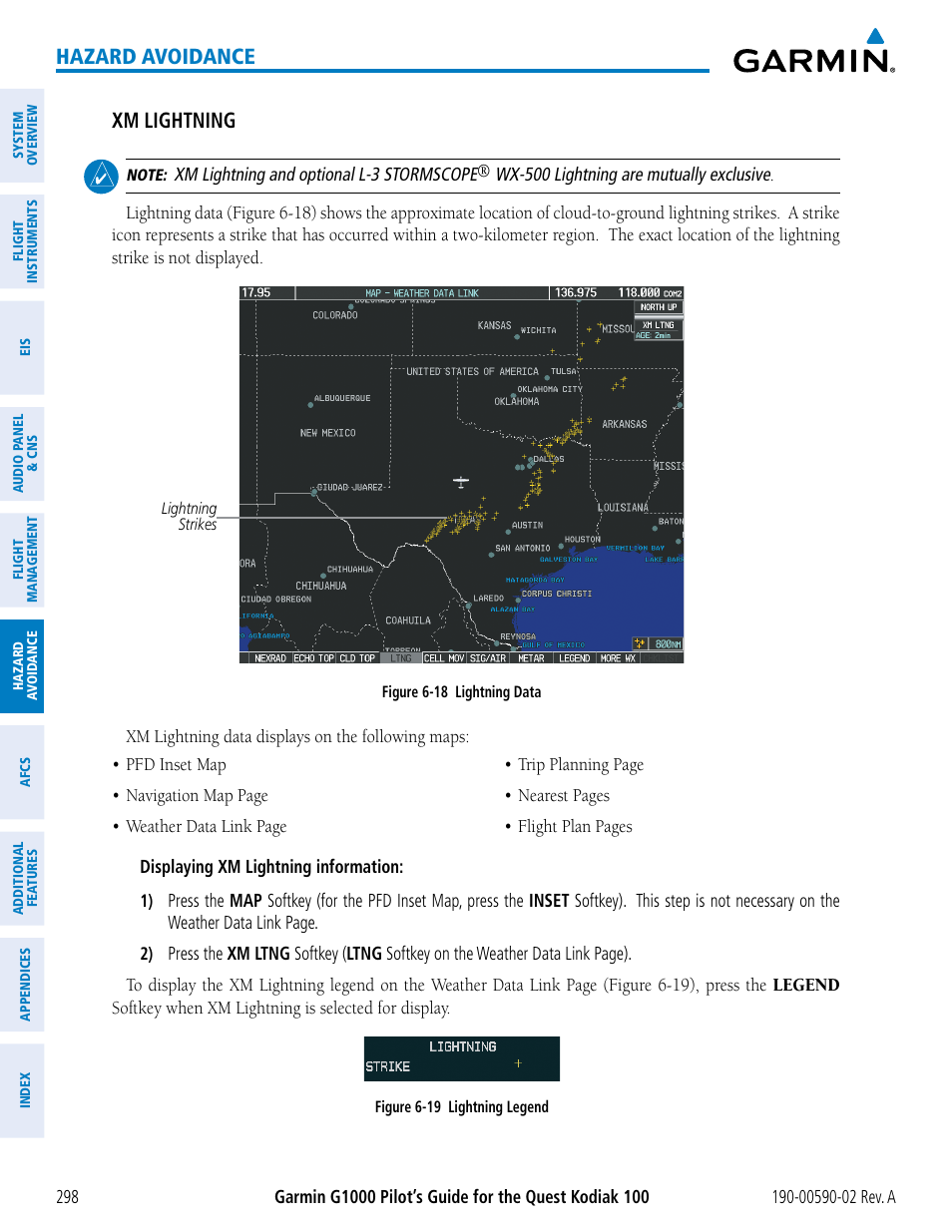 Hazard avoidance xm lightning | Garmin G1000 Quest Kodiak User Manual | Page 310 / 500