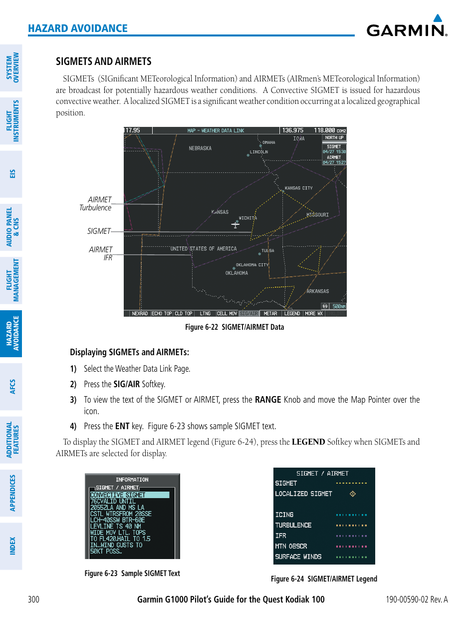 Hazard avoidance sigmets and airmets | Garmin G1000 Quest Kodiak User Manual | Page 312 / 500