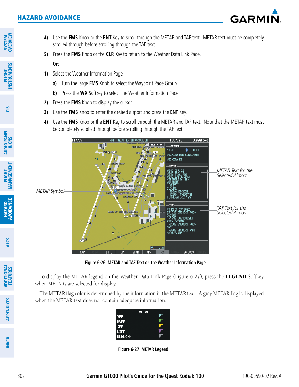 Hazard avoidance | Garmin G1000 Quest Kodiak User Manual | Page 314 / 500