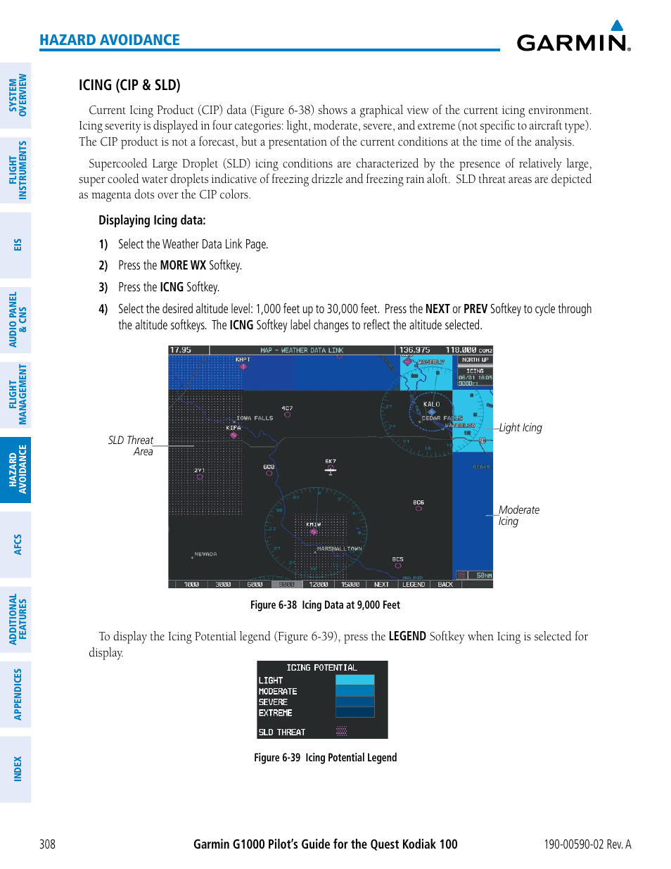 Hazard avoidance icing (cip & sld) | Garmin G1000 Quest Kodiak User Manual | Page 320 / 500