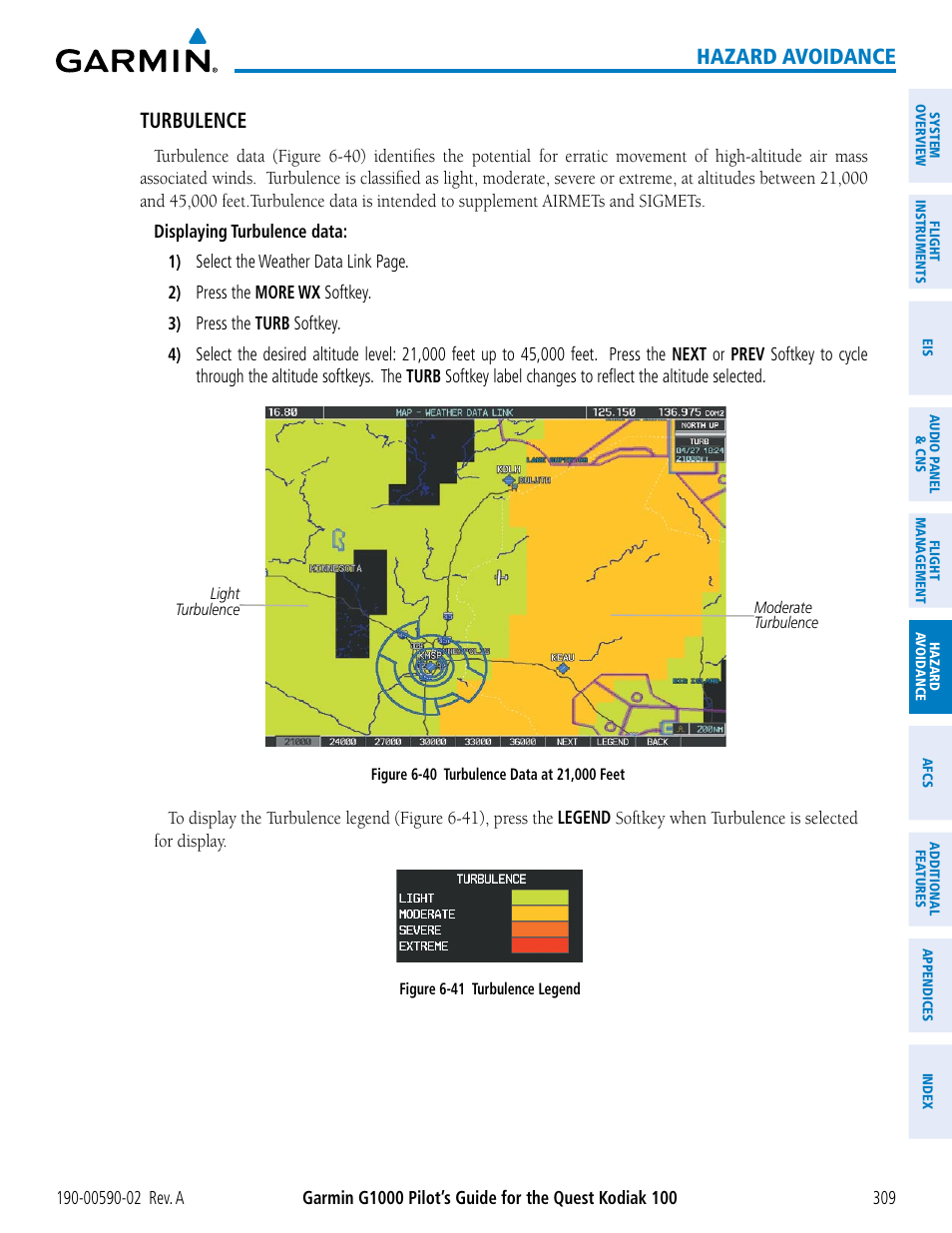 Hazard avoidance turbulence | Garmin G1000 Quest Kodiak User Manual | Page 321 / 500