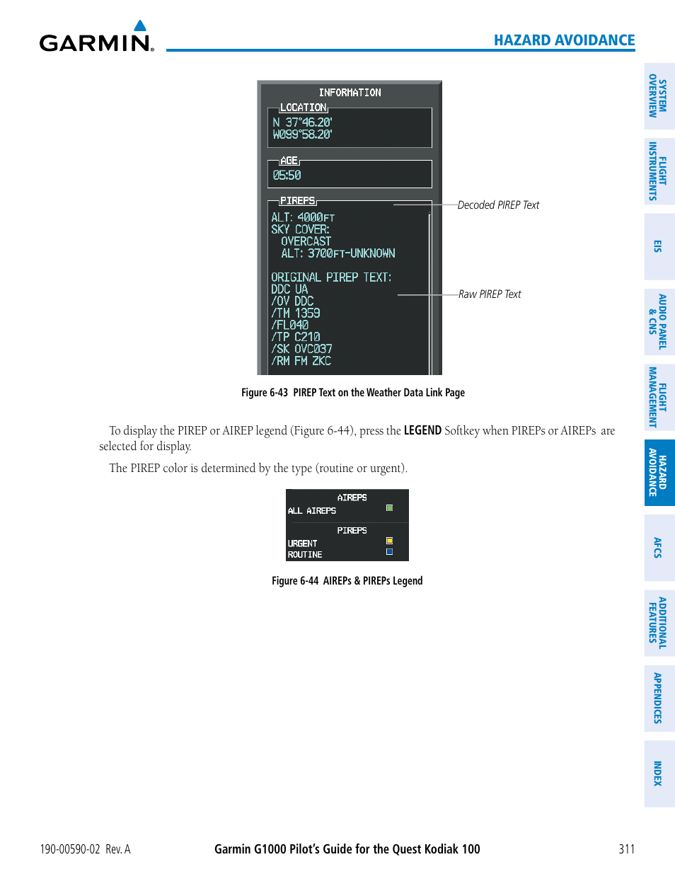 Hazard avoidance | Garmin G1000 Quest Kodiak User Manual | Page 323 / 500