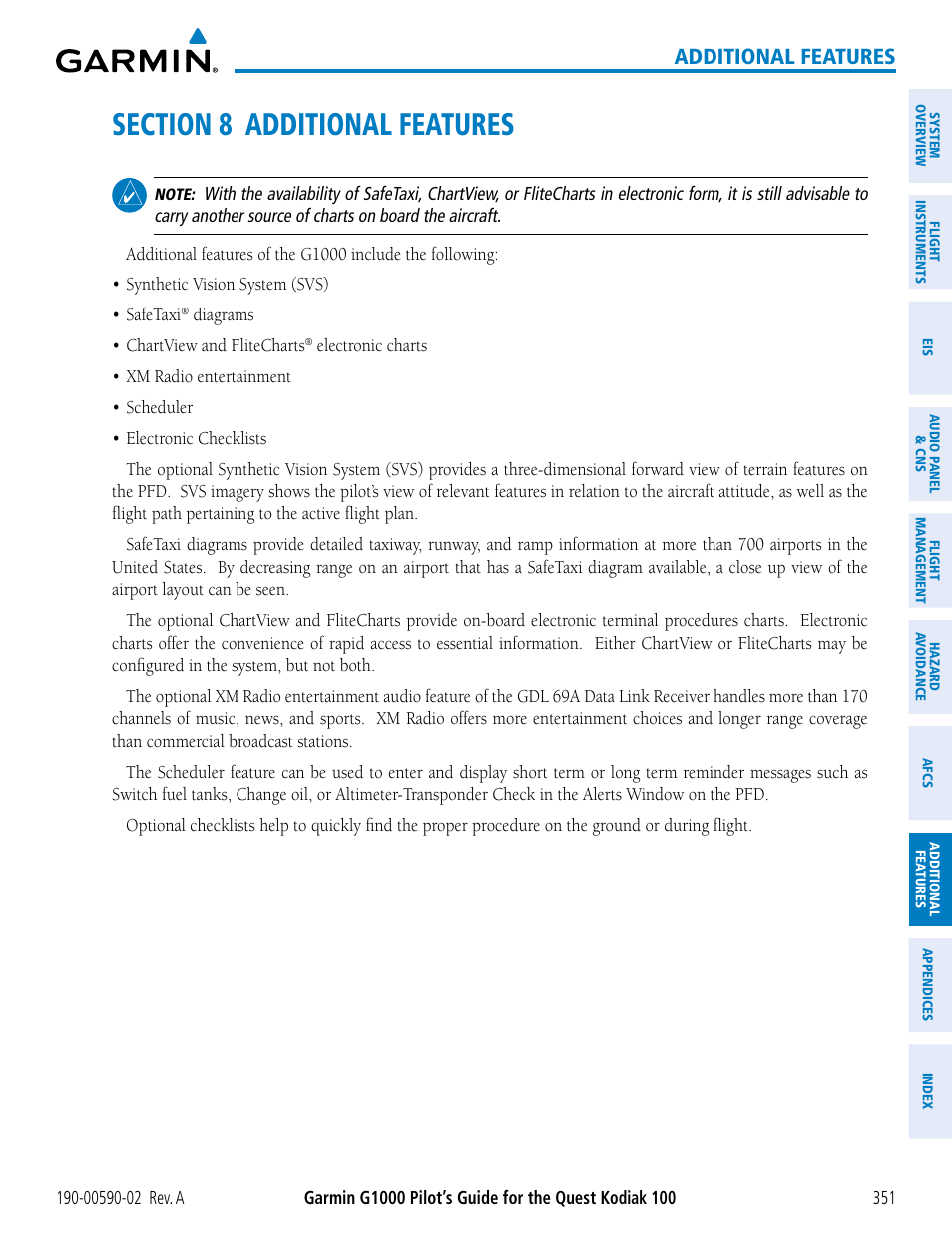 Section 8 additional features, Additional features | Garmin G1000 Quest Kodiak User Manual | Page 363 / 500